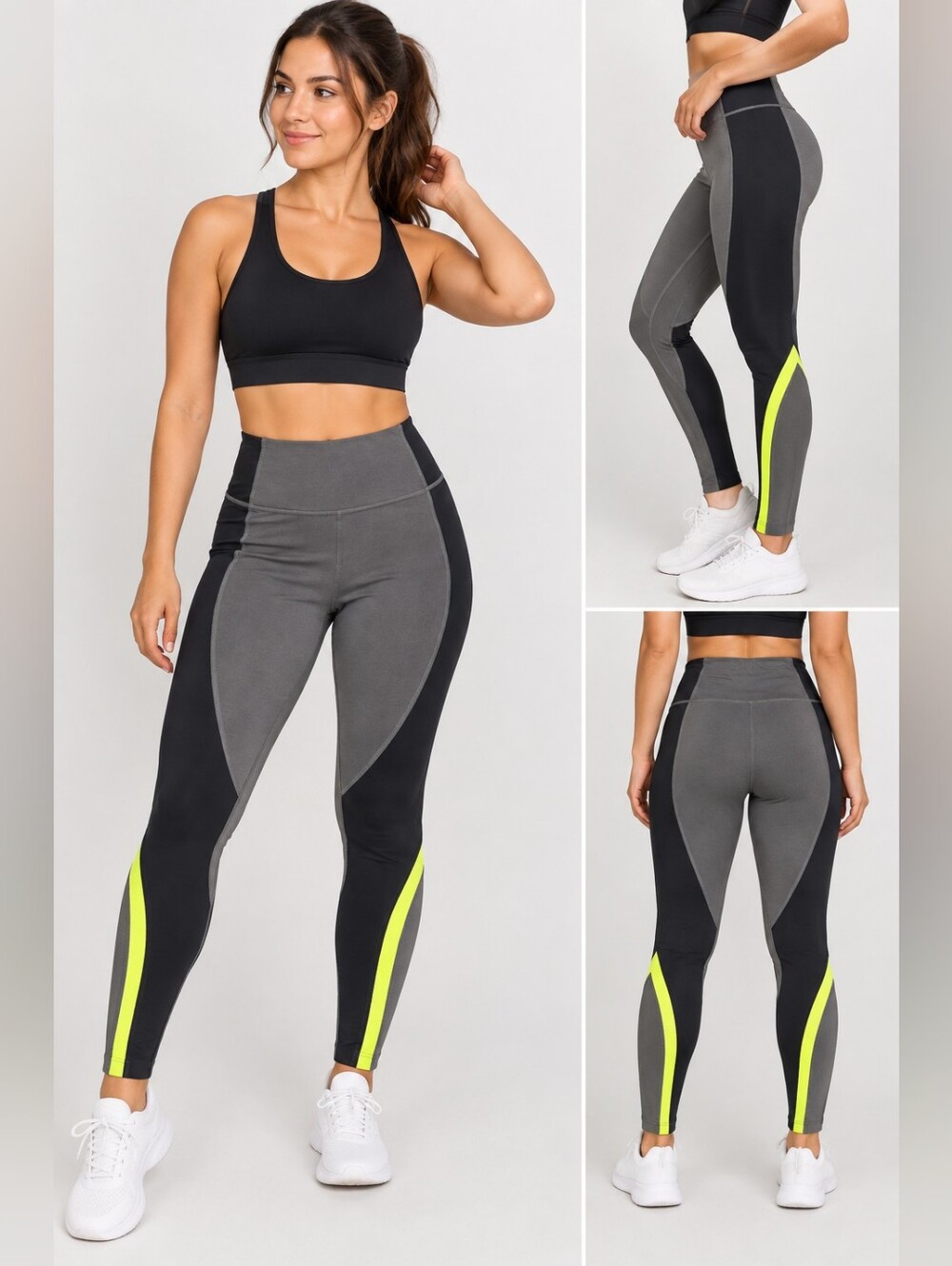 Athleta Women’s Size S Colorblock High-Rise Athletic Leggings Gray Black Neon